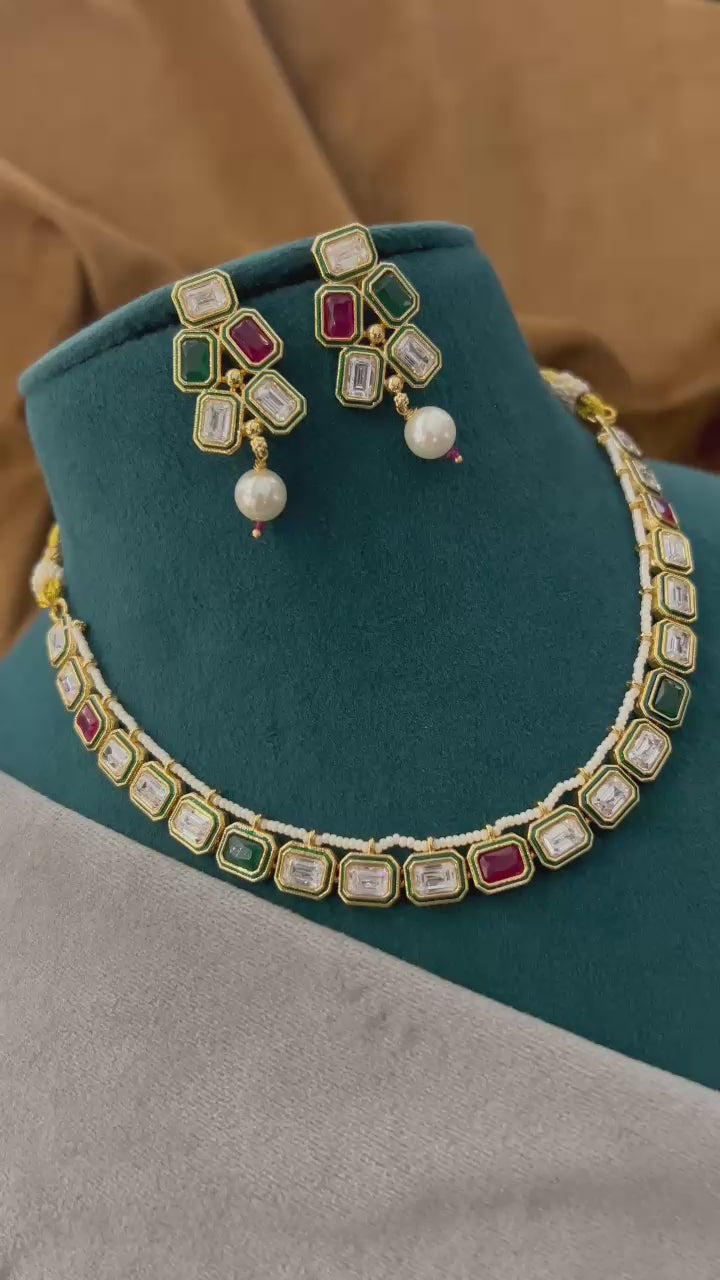 Contemporary Multi-Stone American Diamond Necklace Set